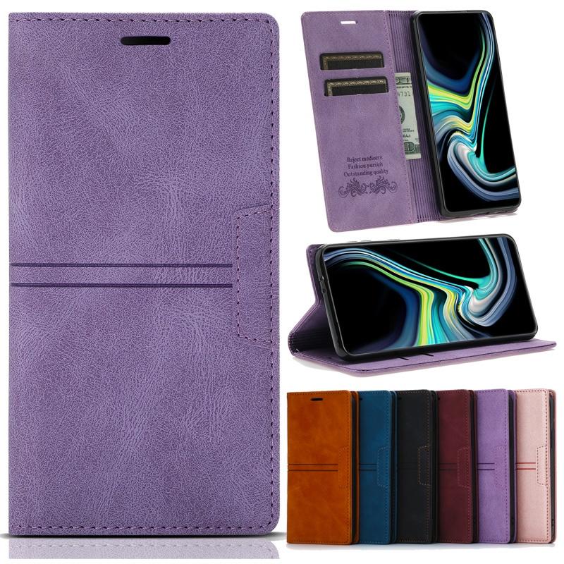 Bao da điện thoại nắp lật từ tính/ giá đỡ/ màu trơn cho Samsung Galaxy S10 Plus S10e S8 Plus S9 Plus