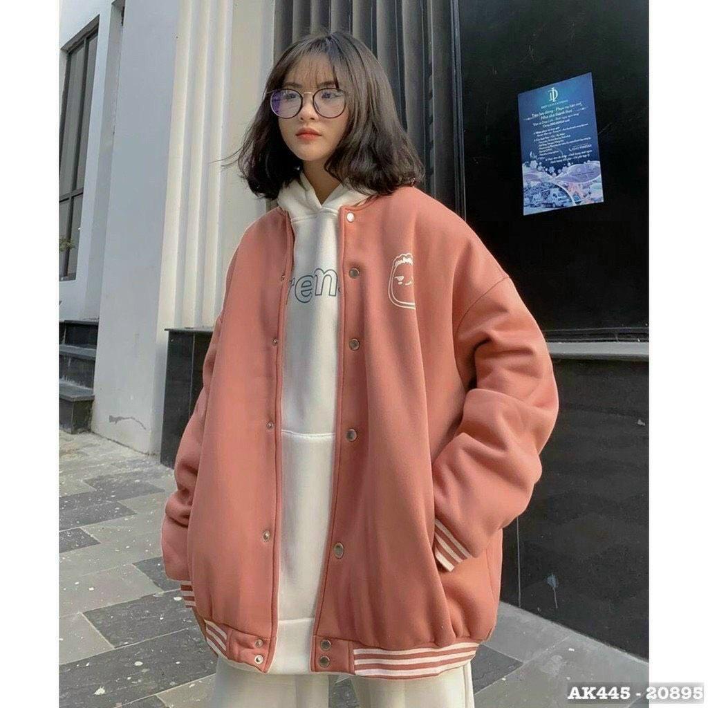 Áo Cardigan Bomber Nỉ Bông in Mặt Cười Form Rộng Unisex Nam Nữ Ulzzang, Áo khoác bomber nam nữ oversize form rộng bóng chày unisex