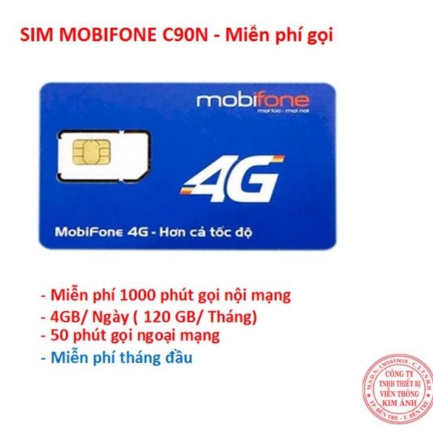 Free tháng đầu- Sim 4G Mobifone C90N ưu đãi 120 GB/Táng + 1000 phút gọi nội mạng + 50 phút liên mạng-MOBI đóng băng