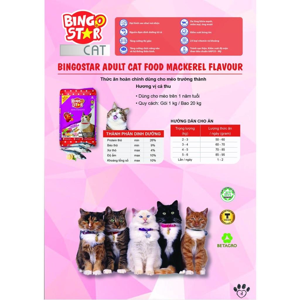 Thức ăn hạt cao cấp cho mèo BingoStar Adult Cat Food, Vị cá thu, Gói 1 kg