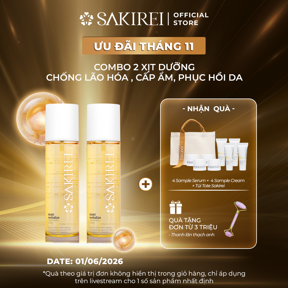Combo 2 Xịt dưỡng NMN và HA chống lão hóa, giúp cấp ẩm và phục hồi da Sakirei NMN Revitalize Treatment Spray 150ml