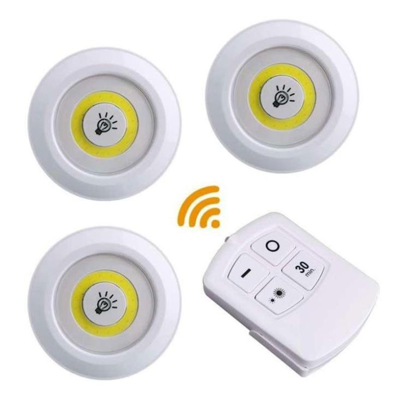 Bộ 3 Đèn Led Không Dây Kèm Điều Khiển Dán Tường 2 Chế Độ