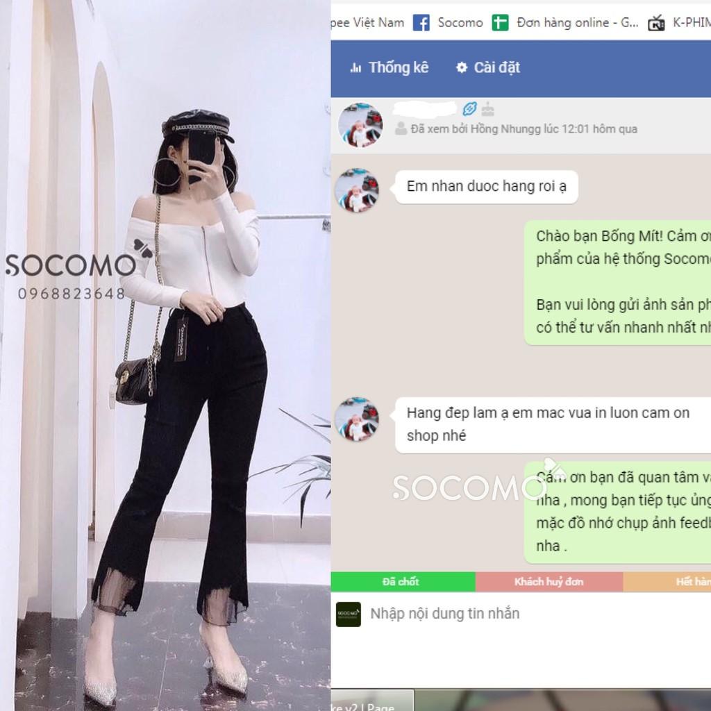 Quần bò Jean nữ ống loe đáp lưới - Ảnh 100% Socomo tự chụp - Q62