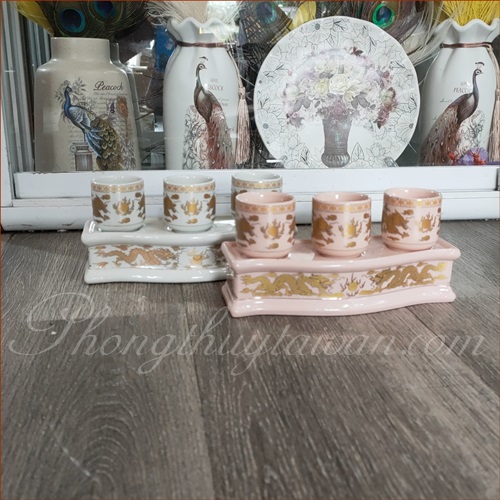 Khay 3 chum nước sứ Men rồng có khay - thờ cúng