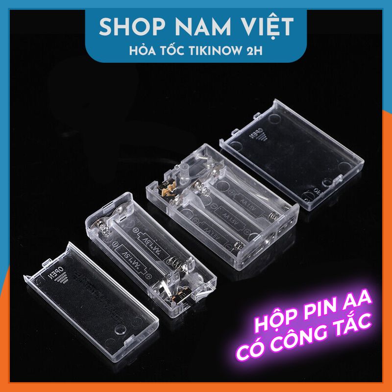 Hộp Đựng Pin AA Có Công Tắc Bằng Nhựa Trong Suốt (Có Nắp)