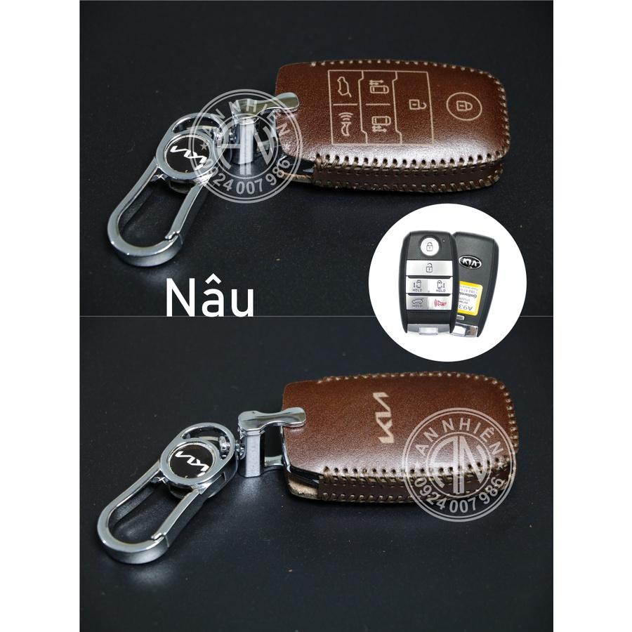 Bao da dành cho chìa khóa KIA Sedona - 6 nút bấm - Da bò thật - Khâu thủ công