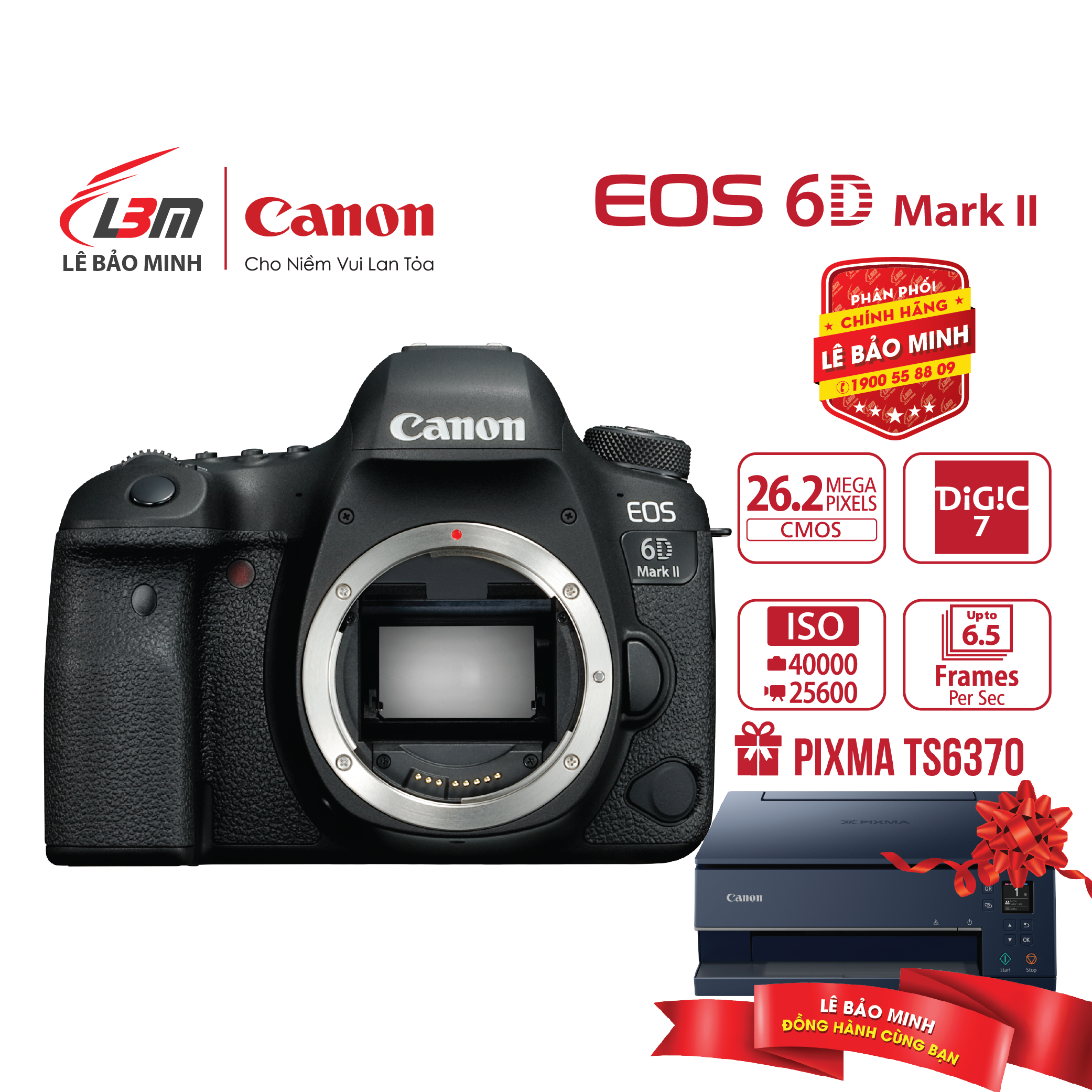 Máy ảnh Canon EOS 6D II BODY - Hàng Chính Hãng Lê Bảo Minh + KM Máy in ảnh phun màu Canon PIXMA TS6370