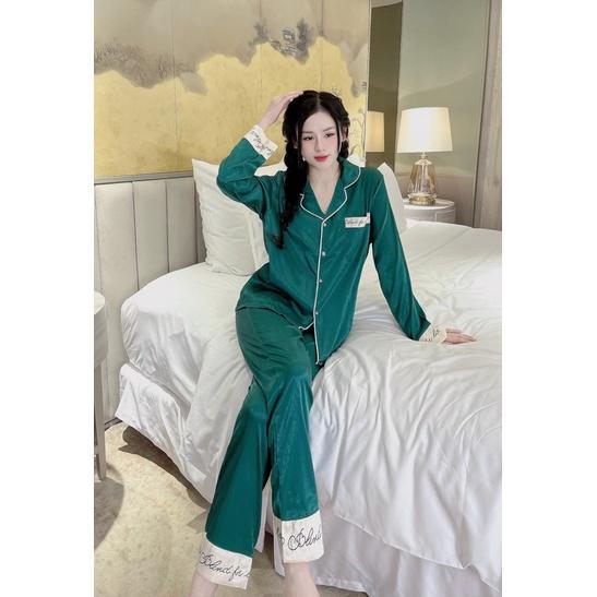 Chữ Kí - Bộ đồ pizama mặc nhà Tay Dài Quần Dài Lụa Xước cao cấp HHC Store