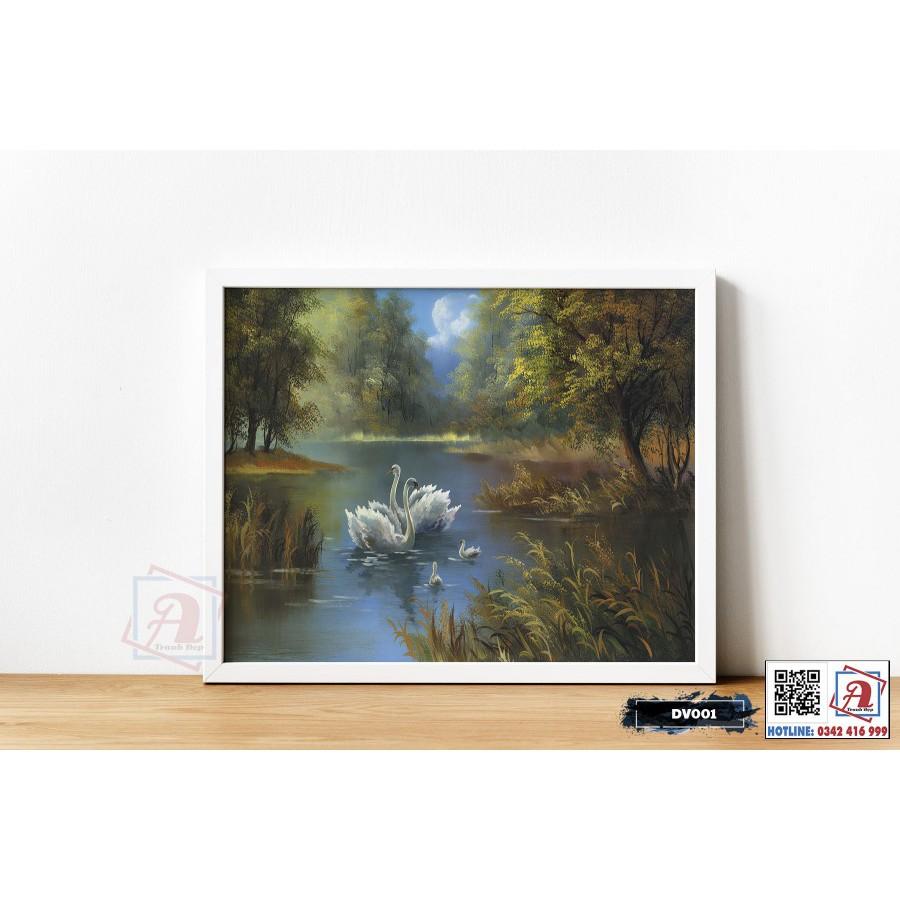 Tranh Canvas gia đình thiên nga - DV001