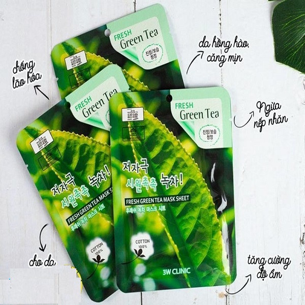 Combo 5 Mặt nạ dưỡng da 3W Clinic Fresh Green Tea Mask Sheet 23ml x 5