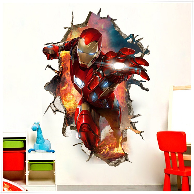 Decal dán tường 3D siêu anh hùng Người sắt size lớn - decal Iron man biệt đội báo thù (60 x 90 cm)