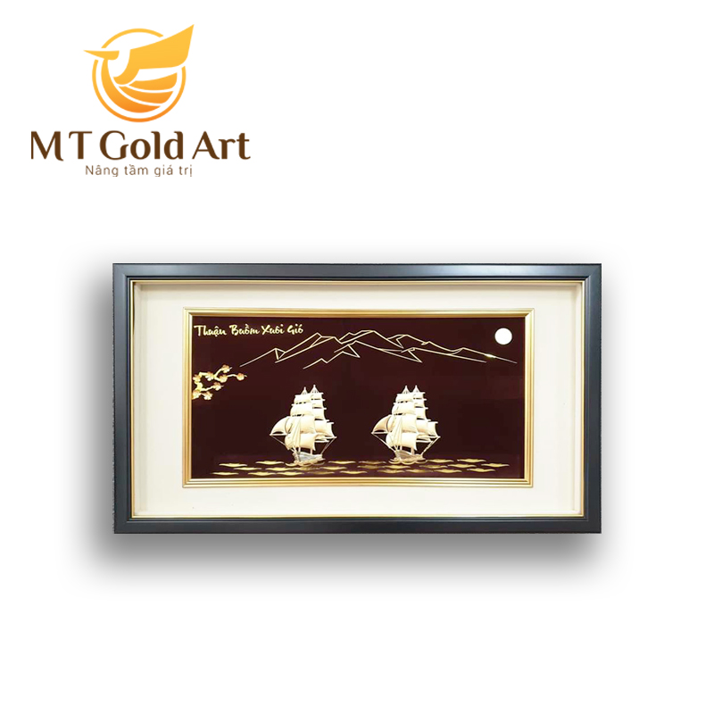 Tranh đôi thuyền buồm dát vàng 24k (50x90cm) MT Gold Art- Hàng chính hãng, trang trí nhà cửa, phòng làm việc, quà tặng sếp, đối tác, khách hàng, tân gia, khai trương