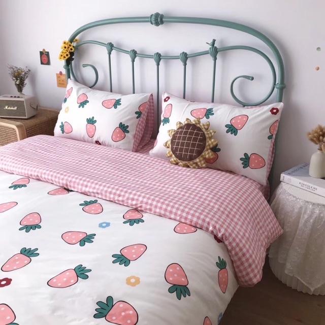 Set Cotton Living Trái Dâu Hàng Nhập Khẩu Cao Cấp 4 Món Mẫu Mới 2020