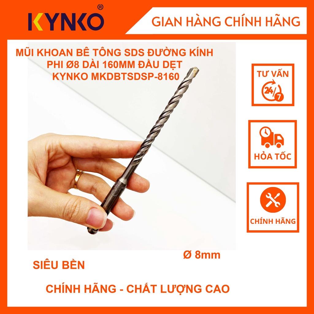 MŨI KHOAN BÊ TÔNG SDS ĐƯỜNG KÍNH PHI Ø8 DÀI 160MM ĐẦU DẸT KYNKO MKDBTSDSP-8160