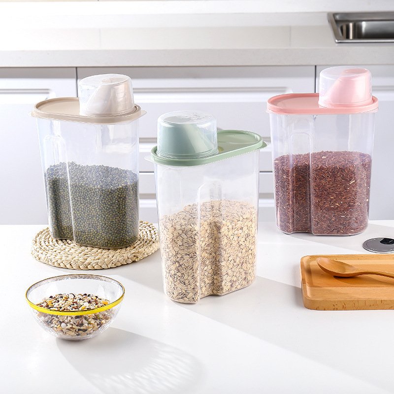 Bình đựng hạt ngũ cốc có nắp 2.5 lít tiện dụng, hộp đựng thực phẩm khô kín hơi chống ẩm kèm cốc đong