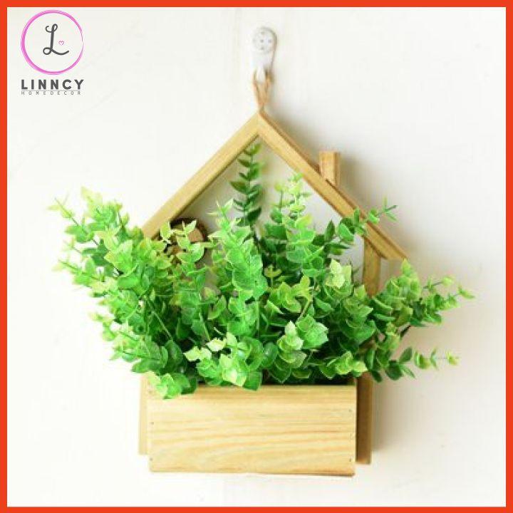 Giỏ hoa lục treo tường hình ngôi nhà trang trí nhà cửa, cửa hàng, văn phòng, lớp học