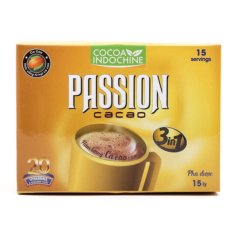 Bột Cacao Hòa Tan Passion 3 In 1 Cocoa Indochine (Hộp 15 Gói x 16g)