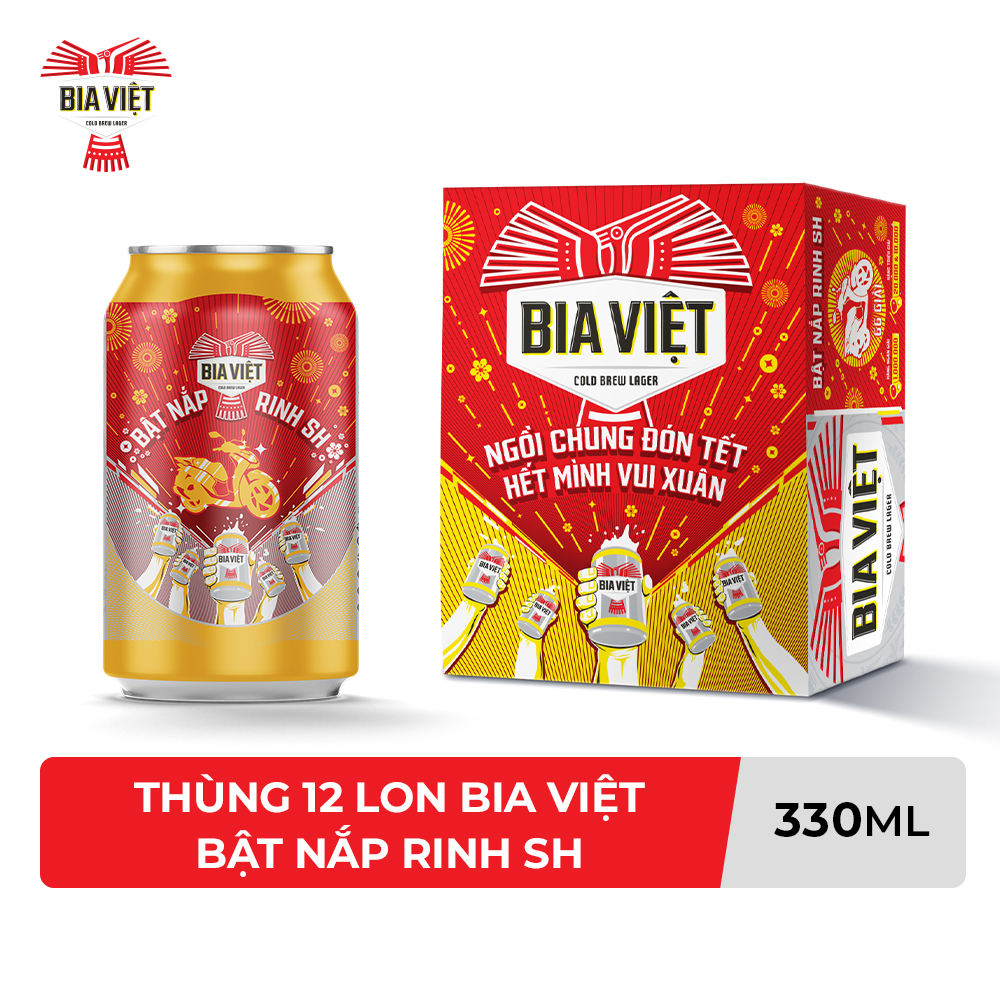 Thùng 12 lon Bia Việt 330ml - Bật nắp rinh SH