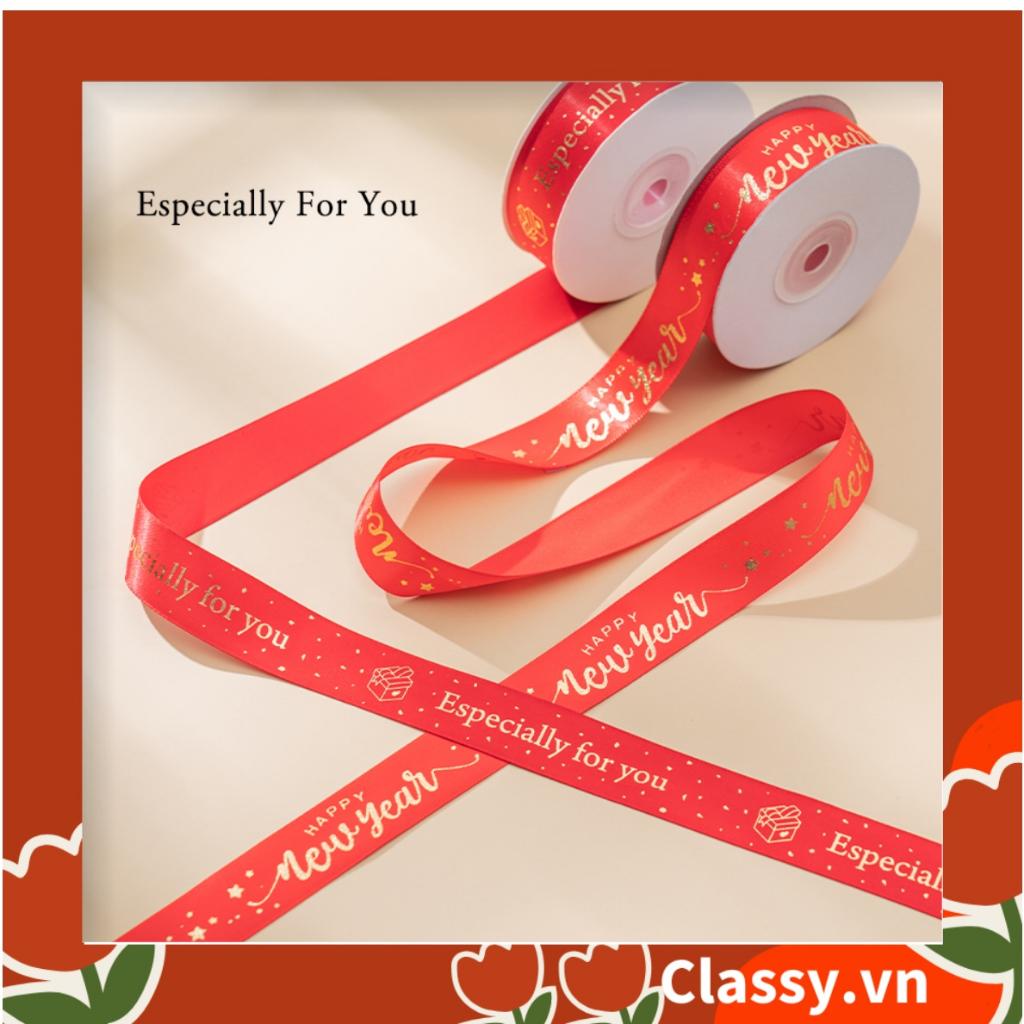 Ruy băng Classy vải sợi poly dài 01MÉT, dệt chữ chủ đề lễ hội, màu đỏ Q958