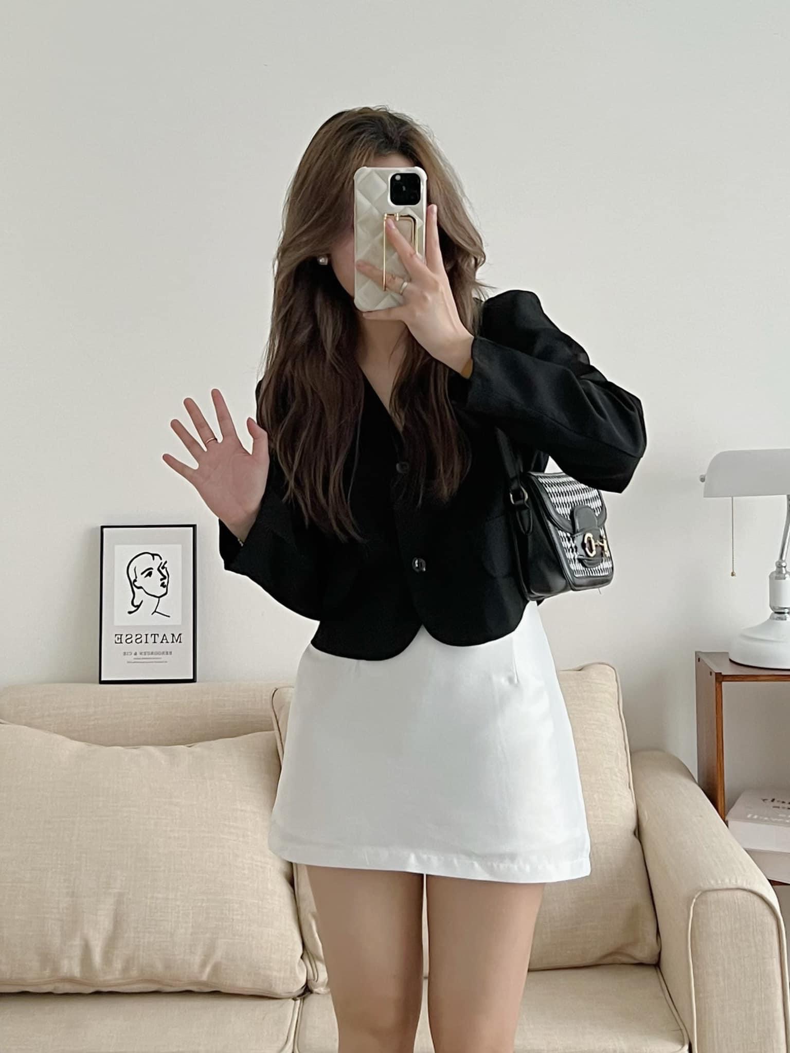 Áo khoác vest croptop ulzzang áo blazer ngắn tay dài 2 lớp hàn quốc