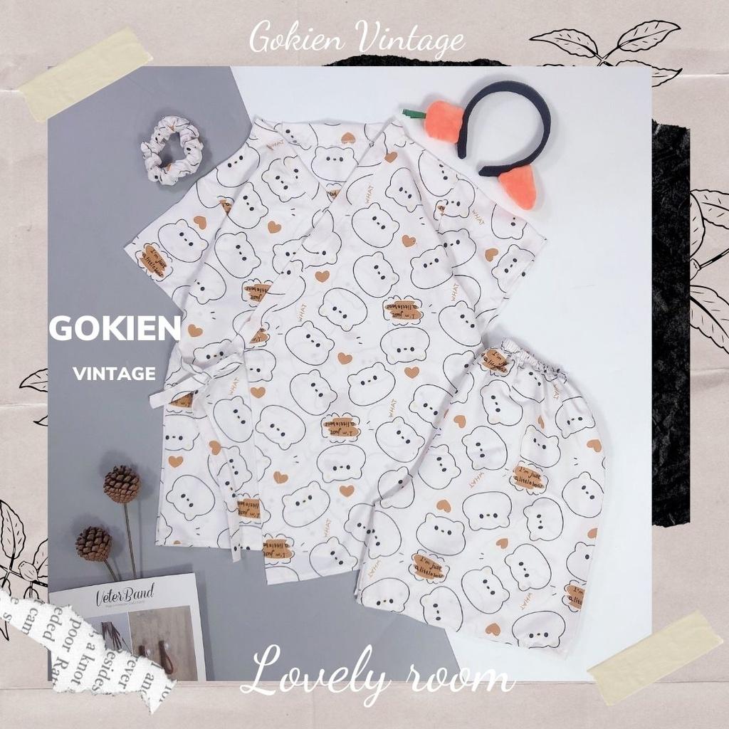 Bộ đồ ngủ Yukata hoạ tiết cute chất lụa thoáng mát, GOKIEN VINTAGE