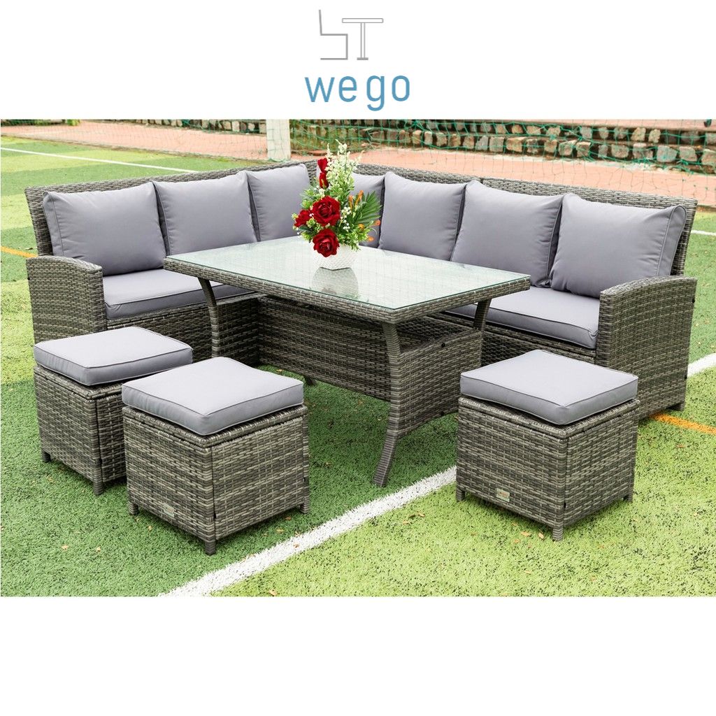 WEGO BỘ SOFA MÂY NHỰA NGOÀI TRỜI/ BỘ SOFA SÂN VƯỜN 7 CHỖ NGỒI (L SOFA) // Outdoor Furniture Rattan Chair Sofa Dining Set Balcony Table Garden 7 seater