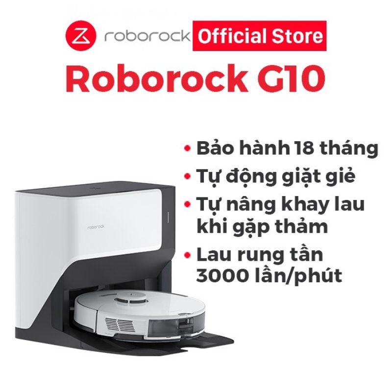 Hàng chính hãng - Robot hút bụi lau nhà Roborock G10 - Tự động giặt giẻ, lau rung bằng sóng âm 3000 lần/phút