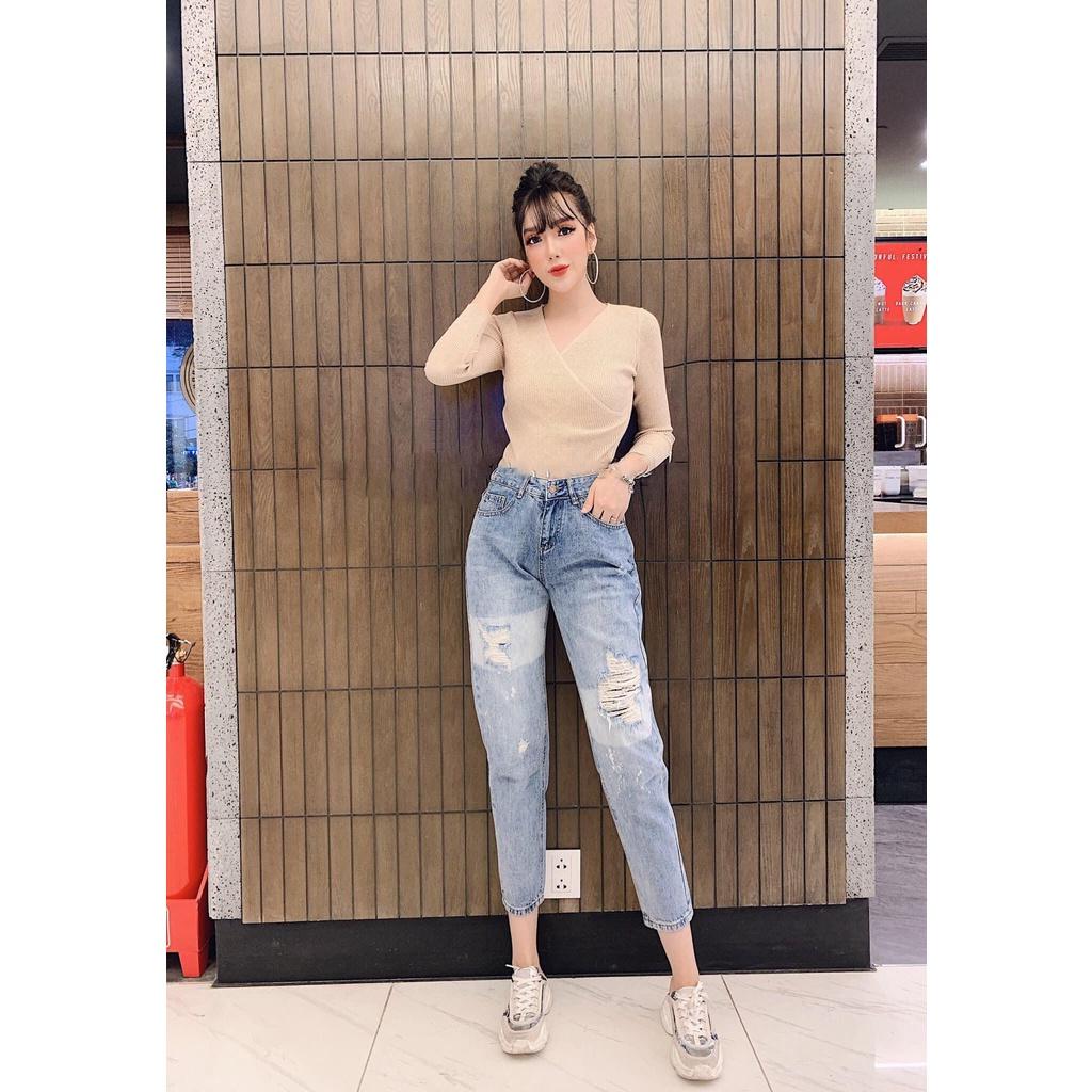 Quần jean 9 tấc BigSize Lưng cao, co dãn mạnh, rách loang siêu hot trend dành cho người béo 60kg 90kg 4167