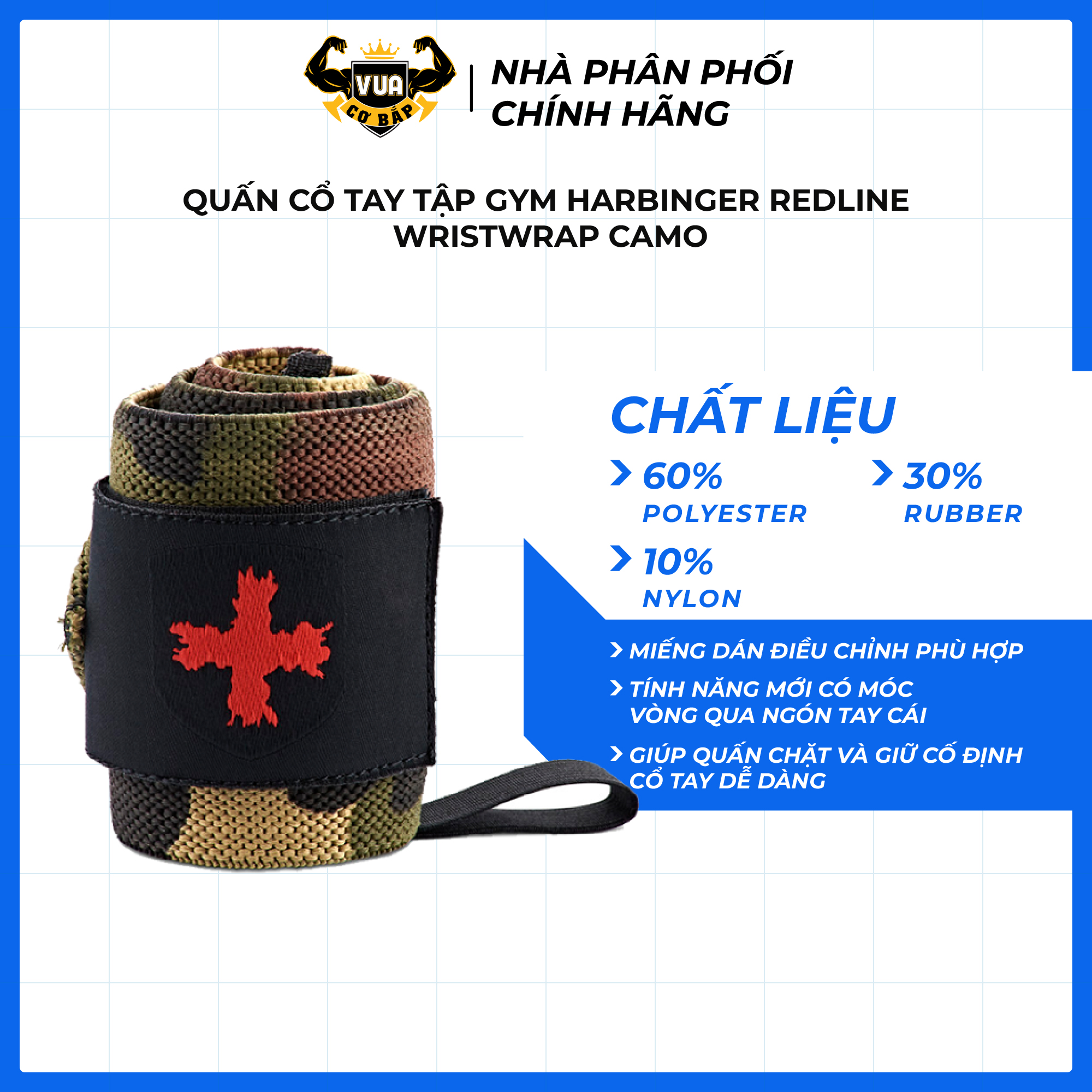 Dây Quấn Cổ Tay Tập Gym Harbinger Redline Wristwraps Camo