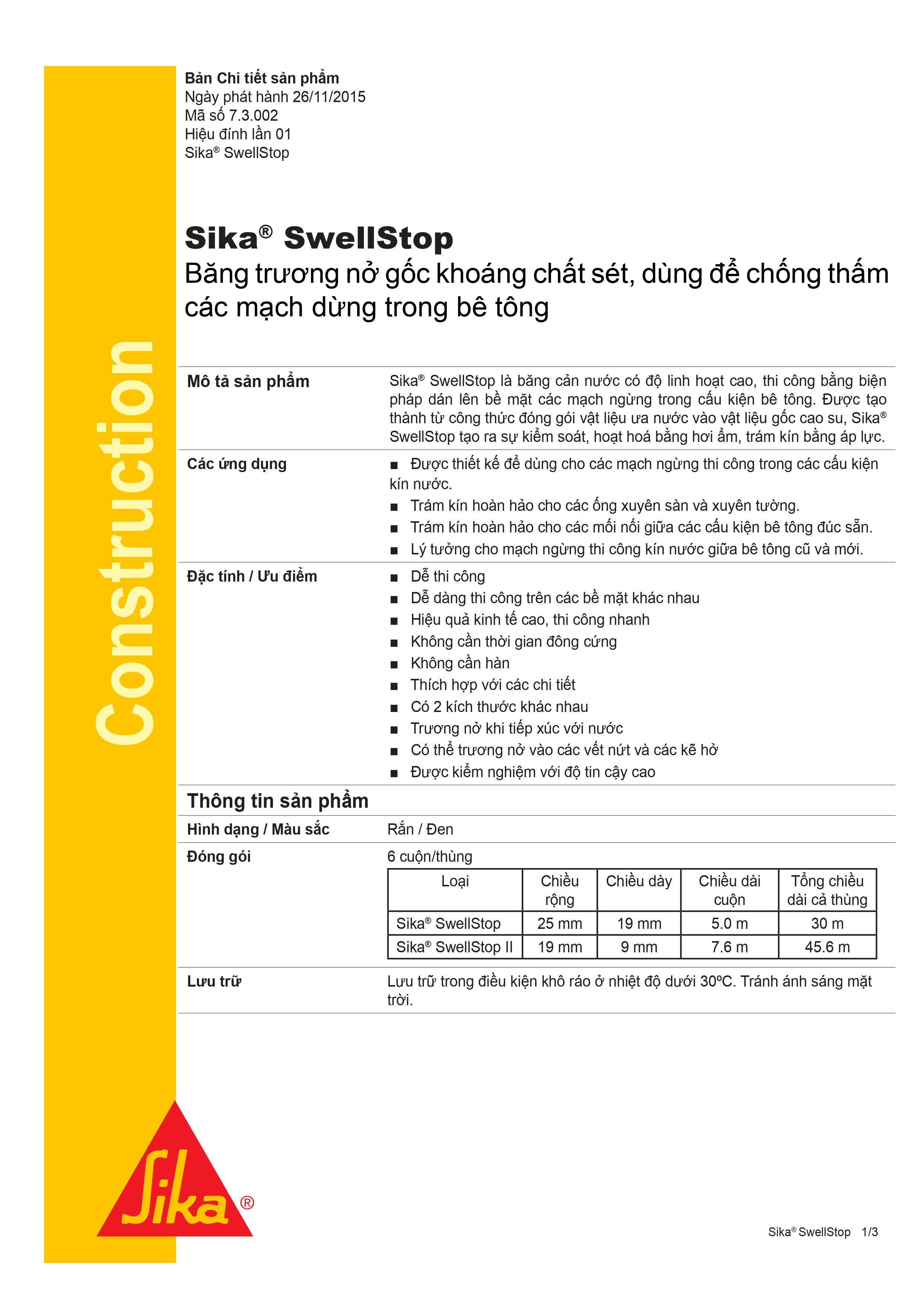 Thanh trương nở quấn cổ ống, chống thấm mạch ngừng - Sika Swelltop 2