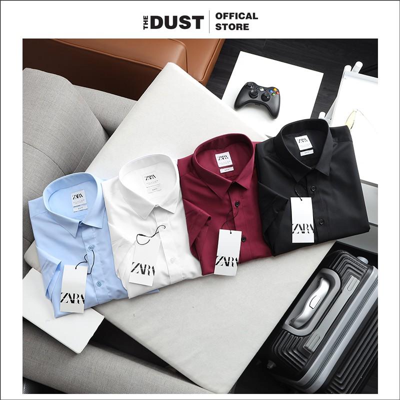 Áo sơ mi nam ngắn tay trơn cổ bẻ basic The Dust - Form slim fit - Sơ mi nam công sở vải cotton lụa cao cấp