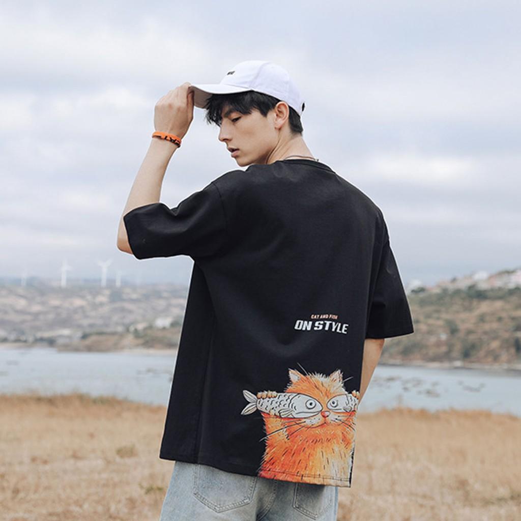 Áo phông unisex CAT AND FISH tay lỡ dáng rộng hot trend 2020
