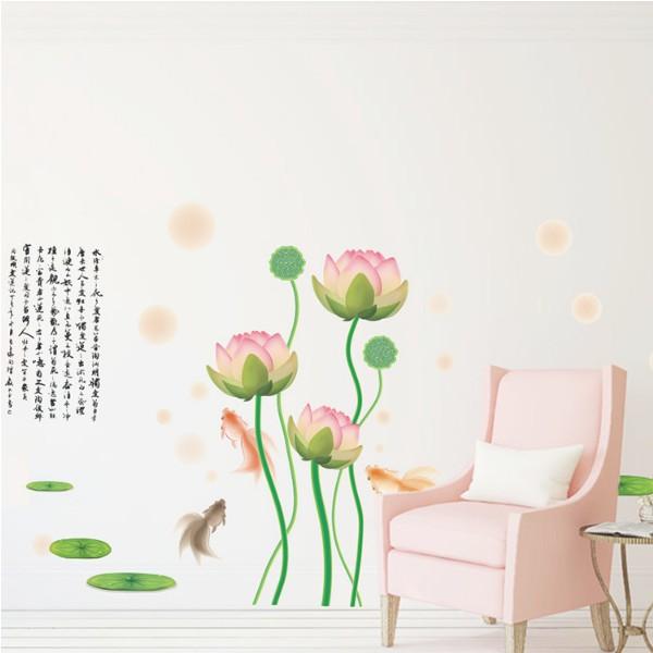 Decal trang trí Hoa Sen Nhạt màu da chữ tàu