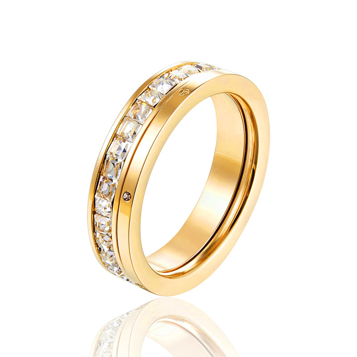 Nhẫn titan nữ đính hàng đá vuông thời trang WNH554 Không đen không gỉ sét