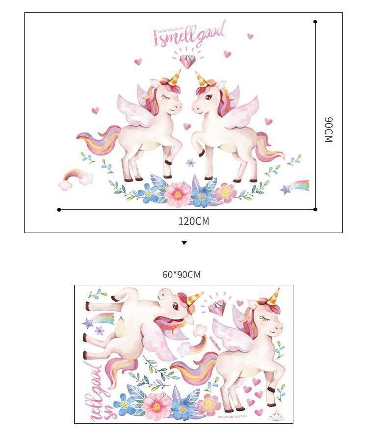 Decal dán tường phòng bé gái dễ thương - decal kỳ lân màu hồng