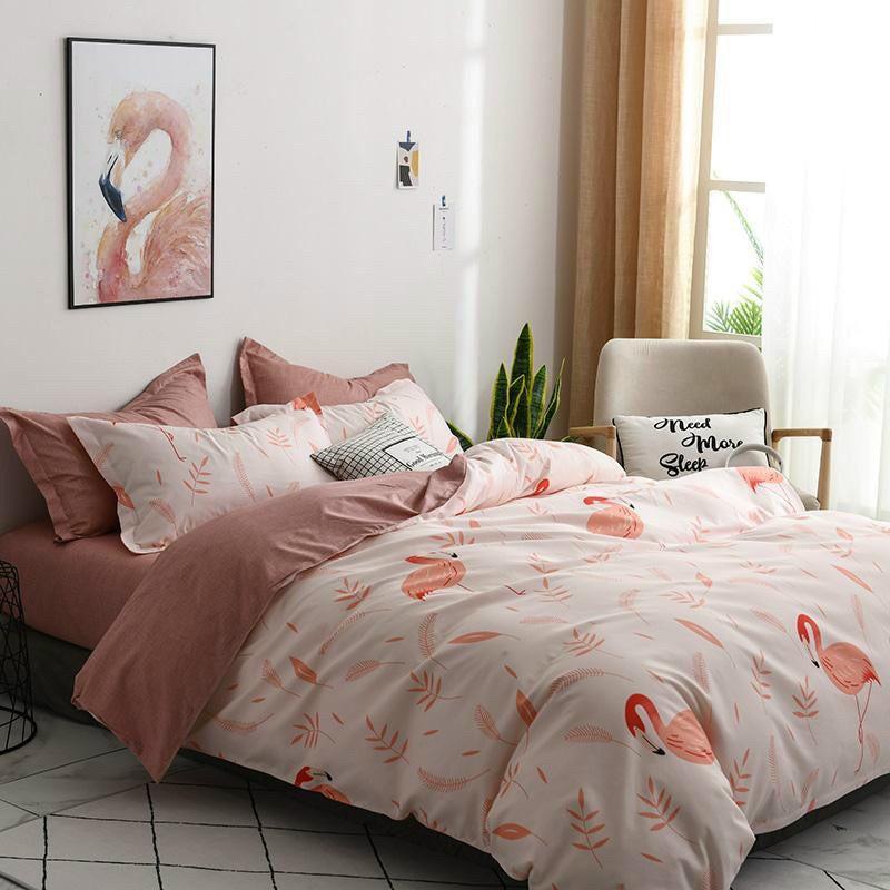 Bộ chăn ga Cotton Poly Họa tiết Hạc Cam - Hàng Nhập Khẩu