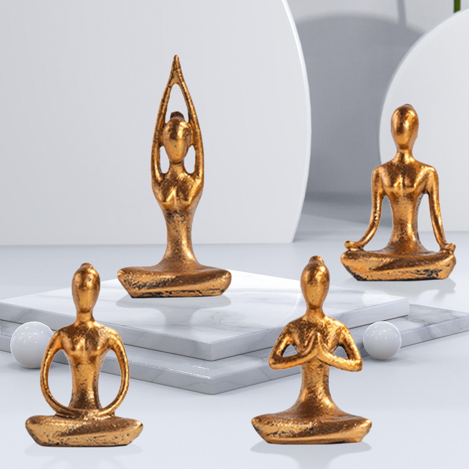 4x Modern Yoga Pose Statue Figurine Meditation Yoga Figure Collectible Sculpture Ornament for Room Bookshelf Desk Decor