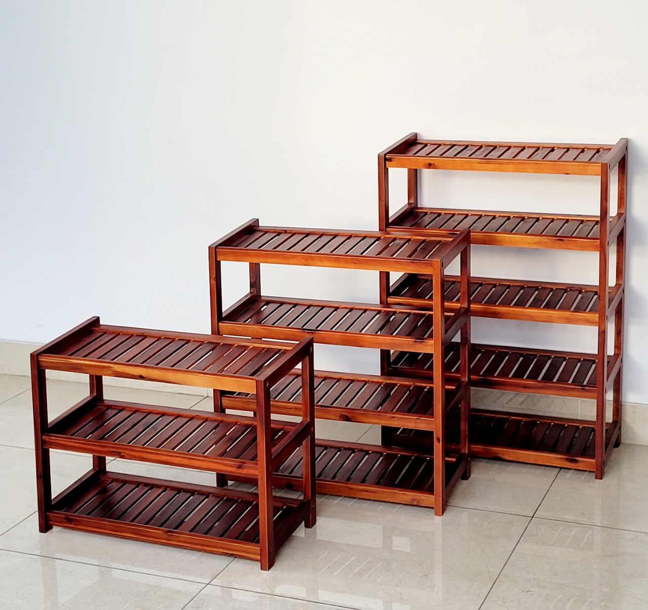 Kệ Giày Gỗ 3 Tầng, 4 Tầng, 5 Tầng Màu Nâu Ngang 60cm Nan Nghiêng - Hàng VN Xuất Khẩu