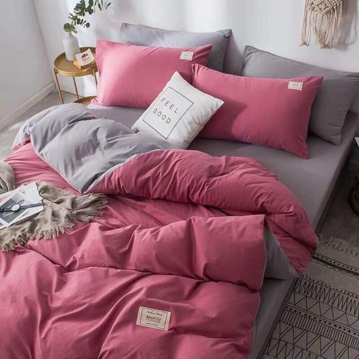 Bộ 5 Món Chăn Trần Bông Ga Gối Cotton Tici Xuất Nhật Beauty Màu Trơn - Màu Hồng