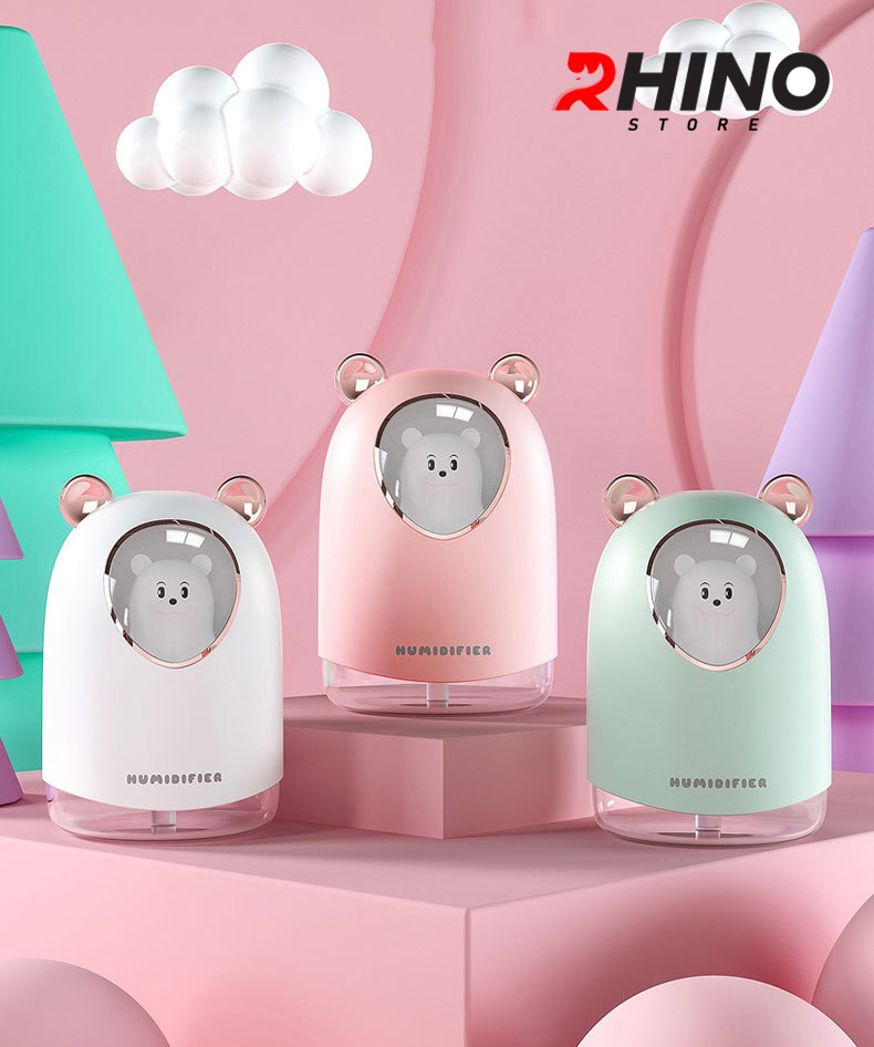 Máy phun sương tạo ẩm Rhino H904 dung tích 300ml, nhỏ gọn, không gây tiếng ồn, tích hợp đèn ngủ RGB nhiều màu - Hàng chính hãng