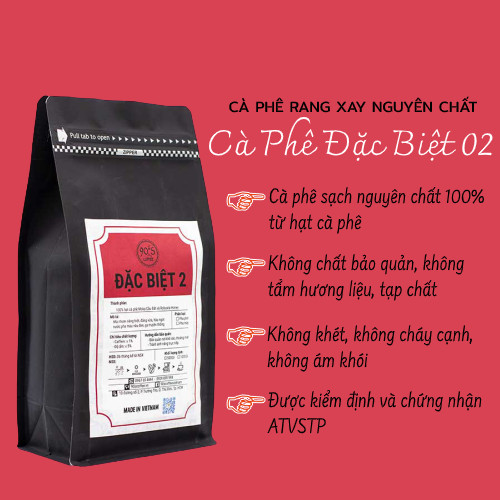 Cà Phê Rang Xay Nguyên Chất - 90S Coffee Vietnam | Đặc Biệt 02 | Công Thức Phối: Moka Cầu Đất + Robusta Honey | 100% Cà Phê Sạch | Cafe Pha Phin - Đắng Vừa - Hậu Ngọt - Túi 500g