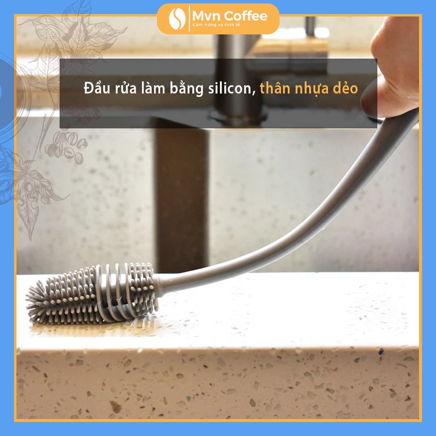 Cây cọ nhựa slicon rửa ly, tách, bình sữa trên miệng ly và cả bên trong - Mvncoffee