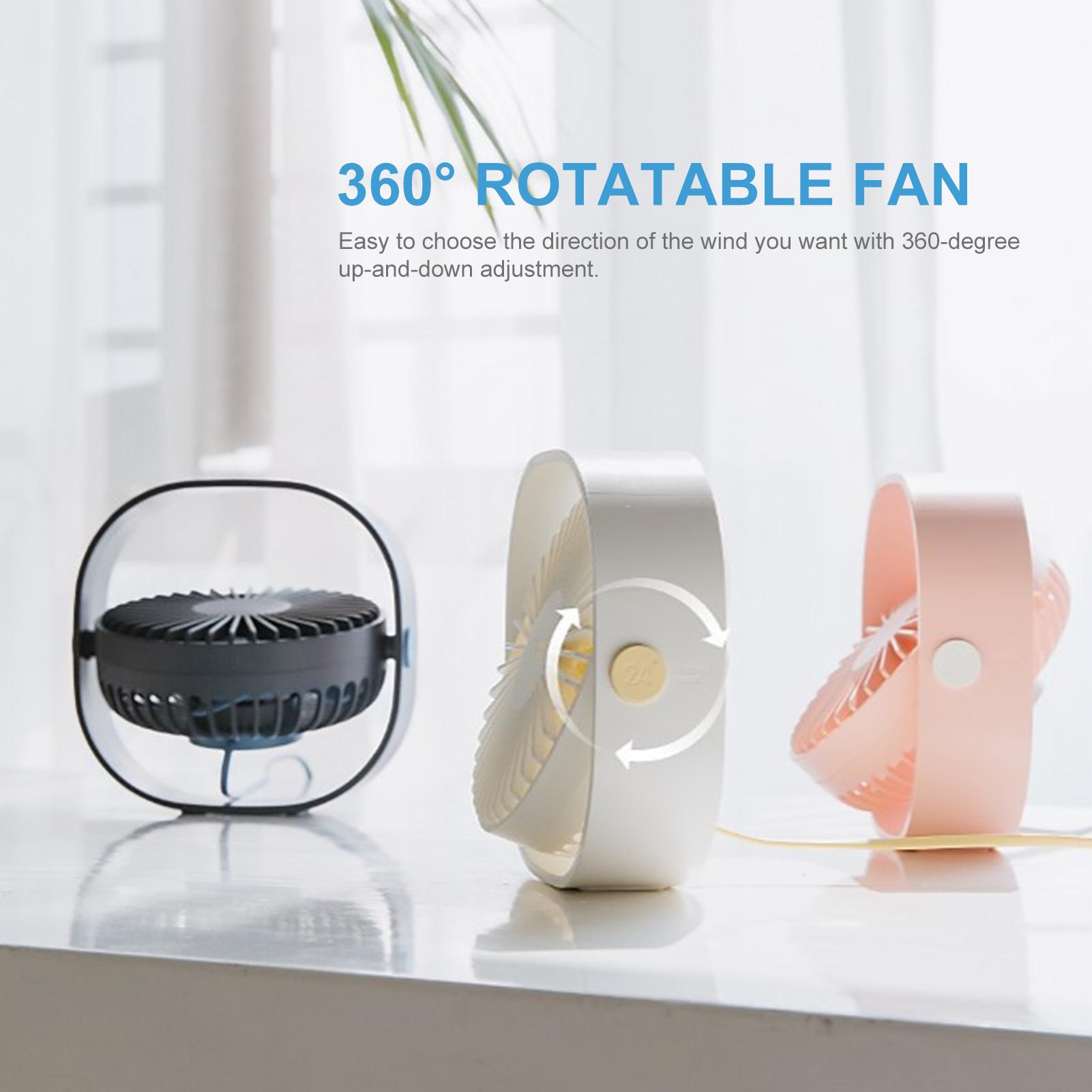 Quạt bàn mini di động xoay 360 °được hỗ trợ sạc USB
