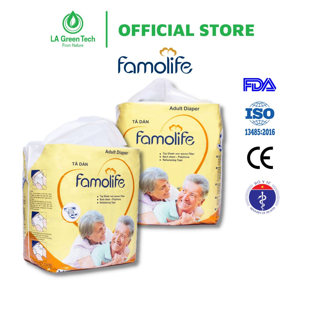 COMBO 2 Gói Bỉm tã dán người lớn FAMOLIFE Cao Cấp mềm mại, thấm hút, chuẩn chất lượng Châu Âu Size M10/L10 - Gói 10 Miếng