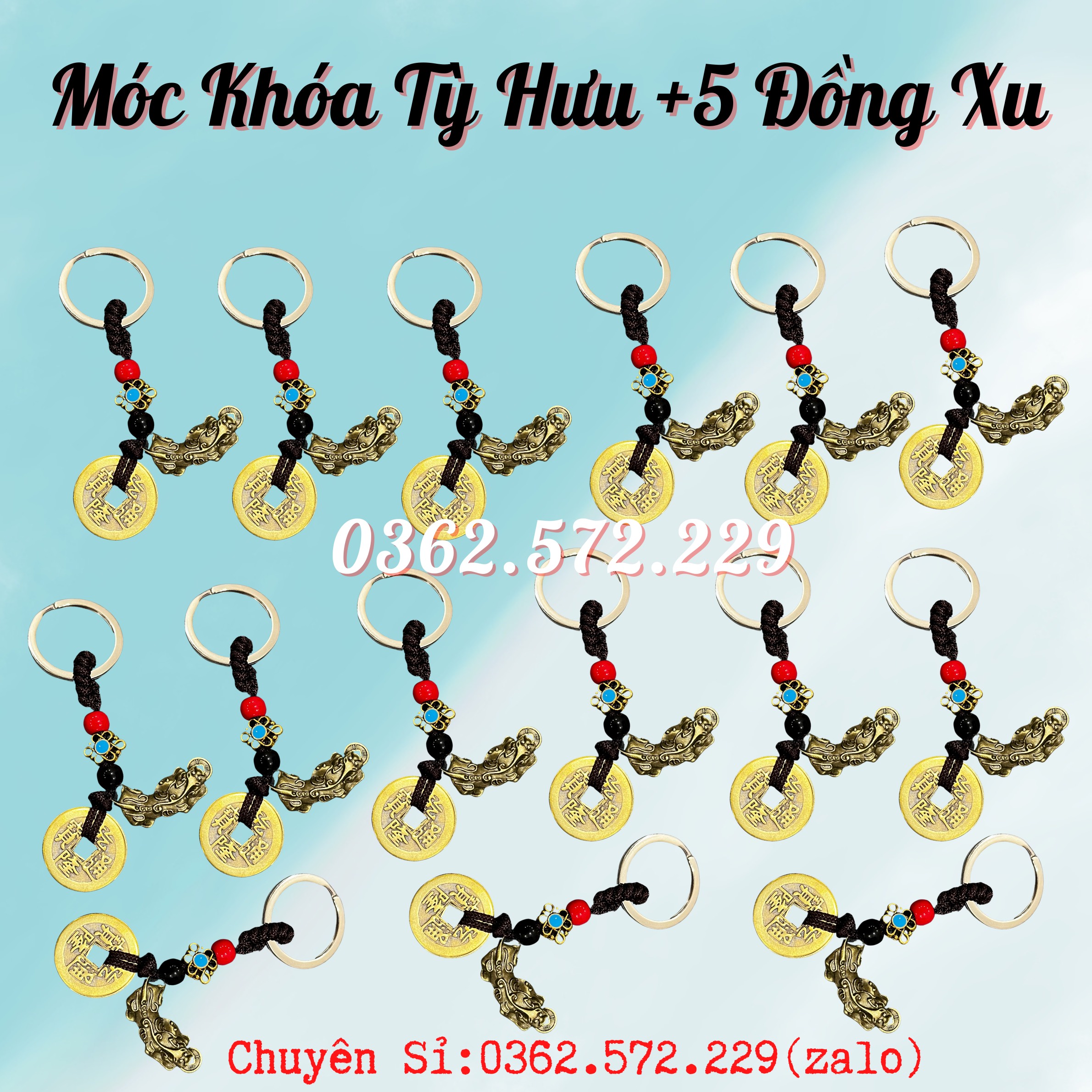 Móc Khoá Tỳ Hưu - 5 Xu Ngũ Đế Bằng Đồng Phong Thuỷ - Bình An - Tài Lộc - May Mắn
