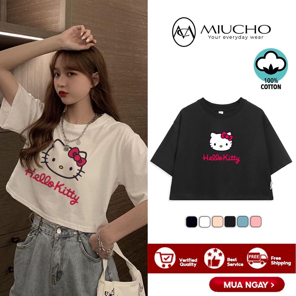 Áo croptop nữ tay ngắn cổ tròn vải thun cotton kiểu hàn quốc CR057 Miucho in hoạ tiết