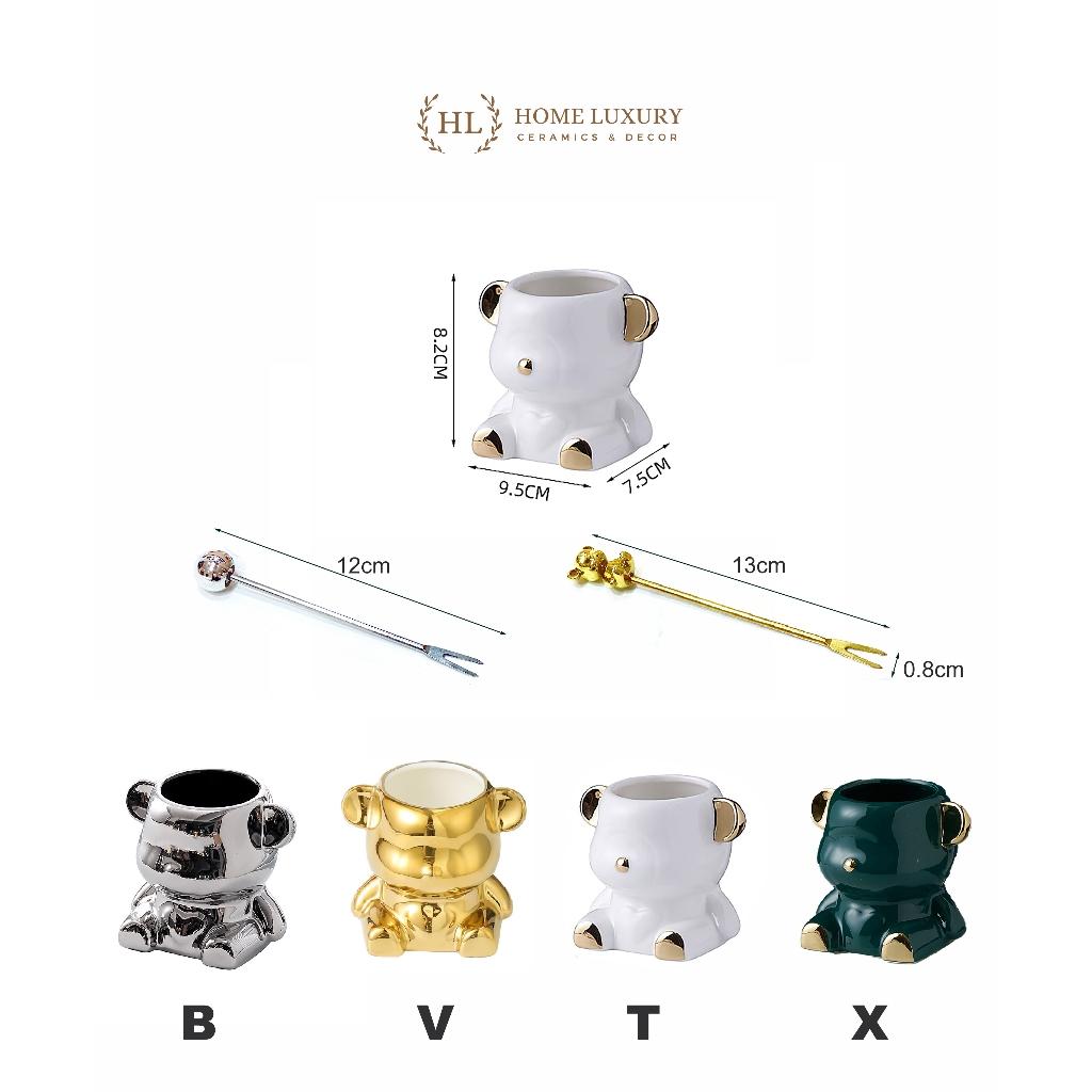 Hũ sứ hình Gấu Bearbrick kèm 6 nĩa thìa Cao Cấp