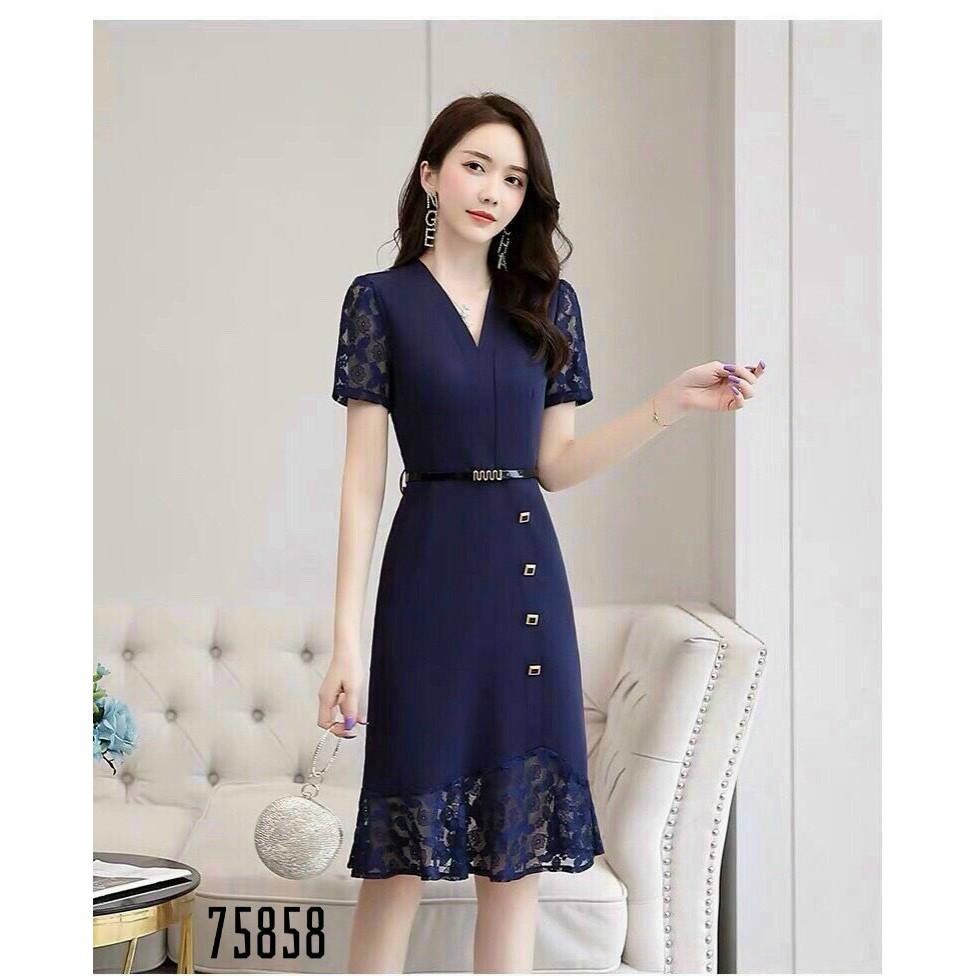 ĐẦM UMI TAY NGẮN,CỔ V,HỌA TIẾT TRƠN NHƯNG VÔ CÙNG SANG TRỌNG THỜI TRANG KING STORE