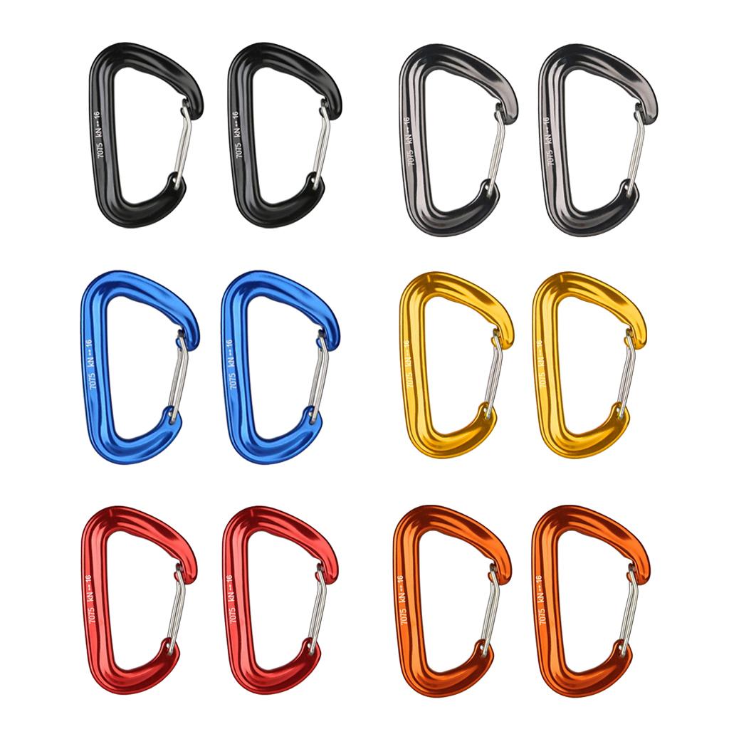 2 Pcs 16KN Mini Aluminum Alloy Carabiner D-Ring Key Chain Clip Hooks Black