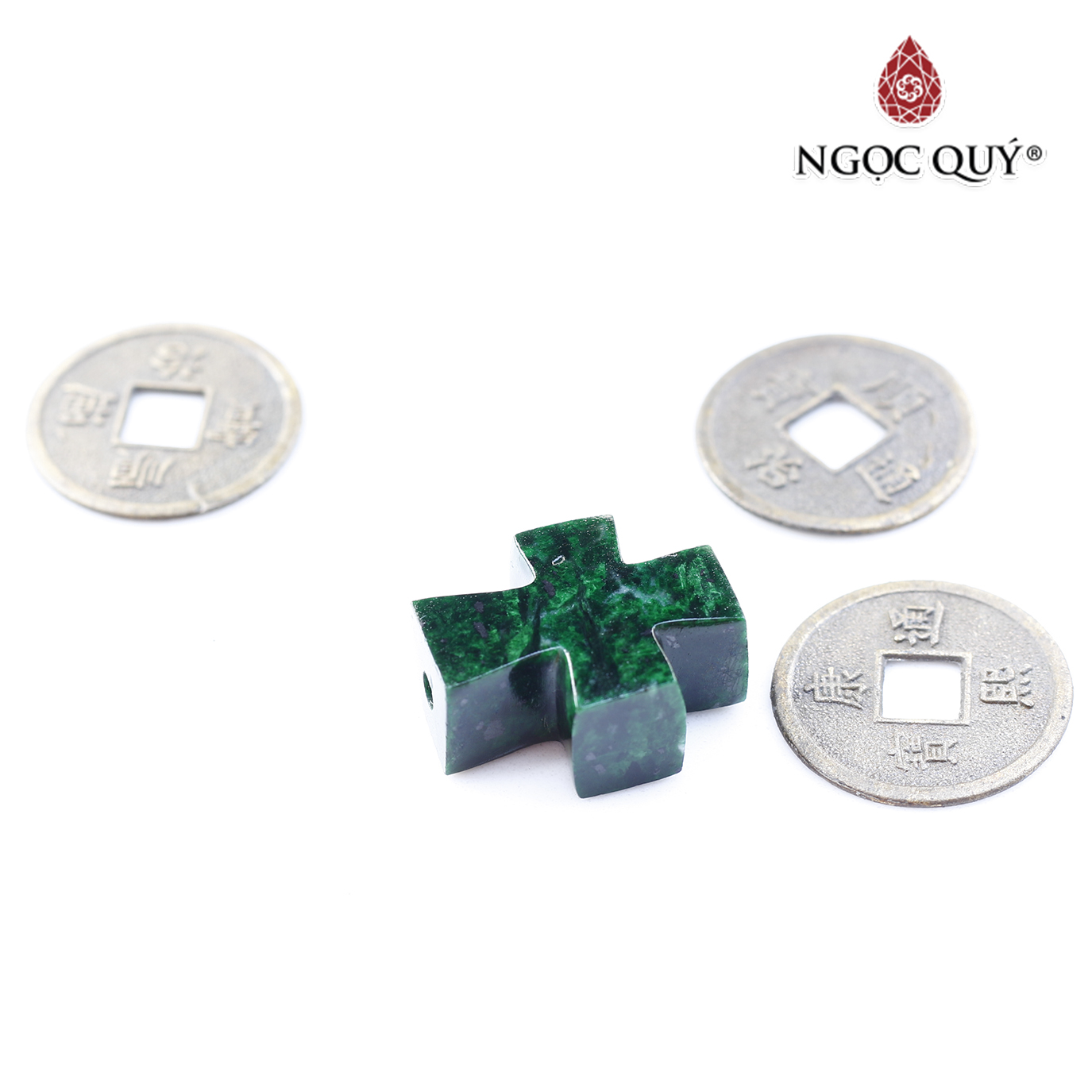 Mặt dây chuyền thánh giá xỏ ngang đá cẩm thạch sơn thủy 19.5x16.8x7mm mệnh hỏa, mộc - Ngọc Quý Gemstones